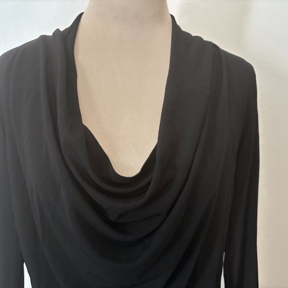 THEORY Black Draped Cowl Top Stretch Knit Long Sleeve Size L - Picture 2 of 8